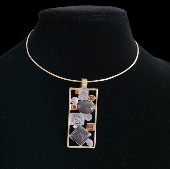 Vintage - 1970's Solid Brass and Stone Chocker - Picture 1 of 3
